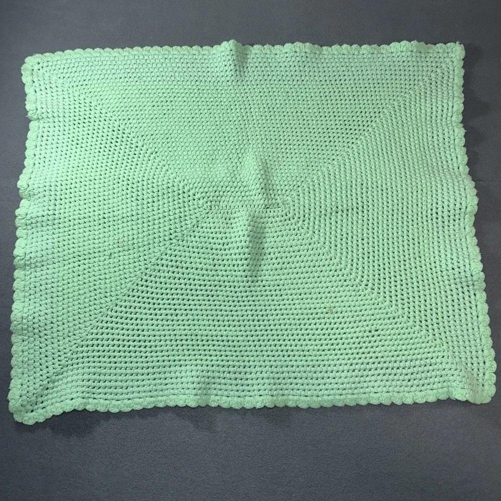 Handmade Baby‎ Afghan Blanket – Green Crochet Cotton – 31x27 Nursery Gift